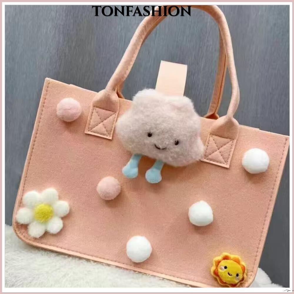Tonfashion กระเป๋าสะพายไหล่ กระเป๋าถือ ผ้าสักหลาด ลายการ์ตูน ความจุขนาดใหญ่ นํากลับมาใช้ใหม่ได้ สําหรับคุณแม่ 2024
