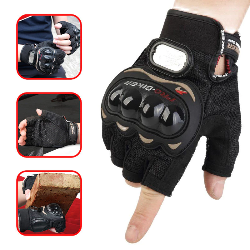 Pro-biker ถุงมือมอเตอร์ไซค์ Ridding Half Finger Touring Chopper Scooter Street อุปกรณ์ป้องกันถุงมือผ้าตาข่าย