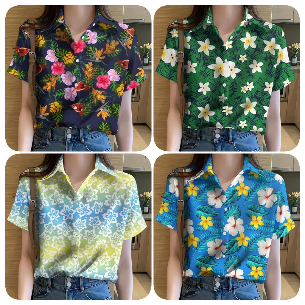 (พร้อมส่ง) เสื้อฮาวาย ลายดอกไม้ สไตล์ชายหาด 2024