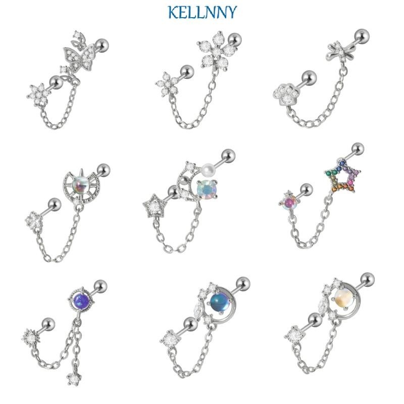 Kellnny ต่างหูโซ่คู่ เครื่องประดับแฟชั่น หลากสี สําหรับคู่รัก