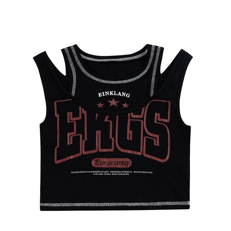 เสื้อกล้ามปลอม สองชั้น แฟชั่นเรโทร สไตล์อเมริกัน สําหรับผู้หญิง