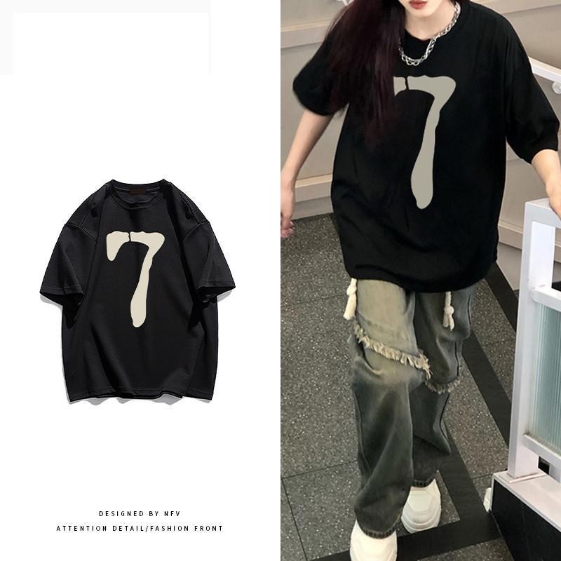 เกาหลี เสื้อแบบดารา เสื้อยืดแขนสั้น CMDXY0379 ผู้ชาย ผู้หญิง ลายทาง ตัวอักษร หลวม ลายสกรีน ฤดูร้อน ฤดูใบไม้ผลิ