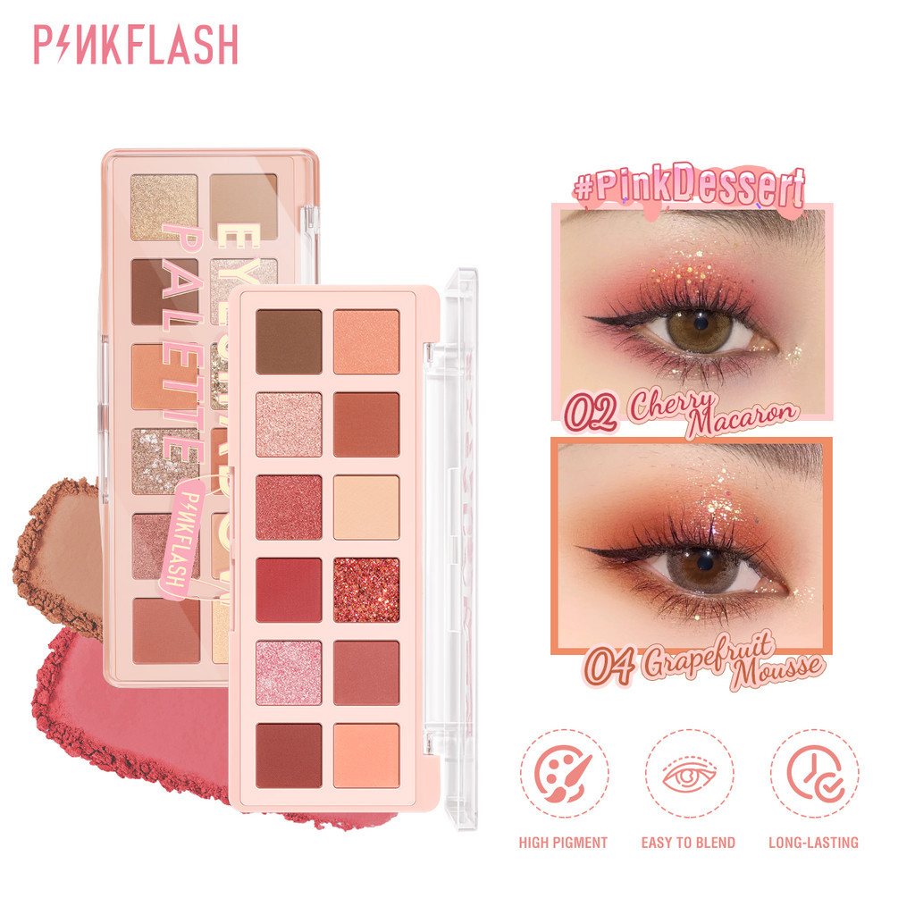 Pinkflash ต้นฉบับ #PinkDessert Pink Dessert 12 Shades Eyeshadow Palette High Pigment Fine and Smooth Powder Long-lasting Cruelty-Free