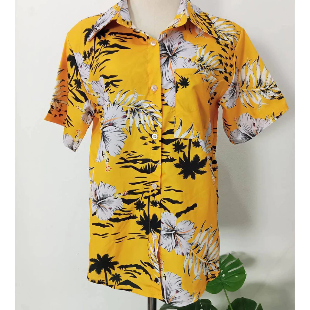 เสื้อเชิ้ตแขนสั้นลายดอกไม้ คอปก ผู้ชาย ผู้หญิง thumbnail 4