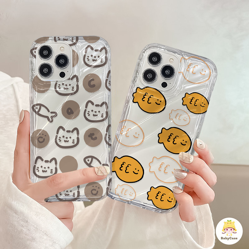 เคสนิ่มลายการ์ตูนแมวลายกราฟฟิตี้ปลาน่ารักสำหรับ iPhone 11 14 15 13 12 Pro Max 7 8 15 6 6s 14 Plus 7Plus XR X XS Max