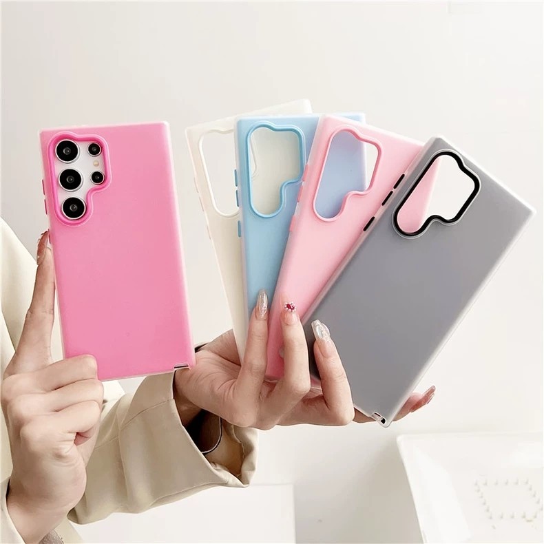เคสโทรศัพท์มือถือ ซิลิโคนนิ่ม กันกระแทก สีแคนดี้ 3 in 1 สําหรับ Samsung S24 S23 Plus S22 Ultra S23FE