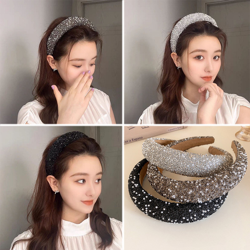 ที่คาดผม ประดับไข่มุก พลอยเทียม คุณภาพสูง สไตล์เกาหลี เครื่องประดับแฟชั่น สําหรับผู้หญิง