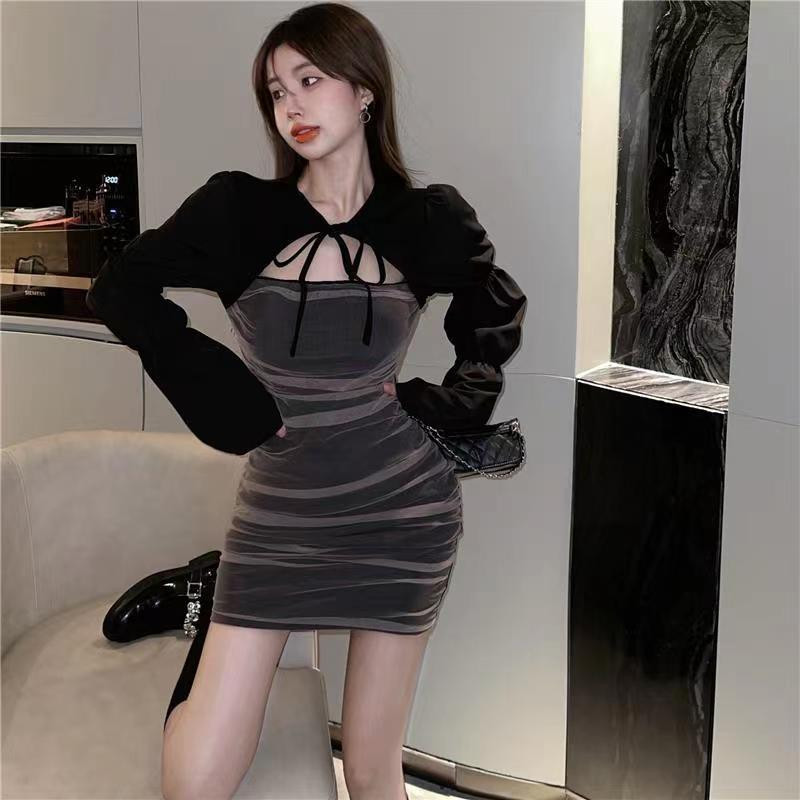 Xiao2 เซ ็ กซี ่ Pure Desire นมหวานกระโปรงฤดูใบไม ้ ผลิสไตล ์ ใหม ่ Classy Gauze Slim-fit Bottoming สะโพกชุดผู ้ หญิงสไตล ์ สามารถจับคู ่ Happy WAXC