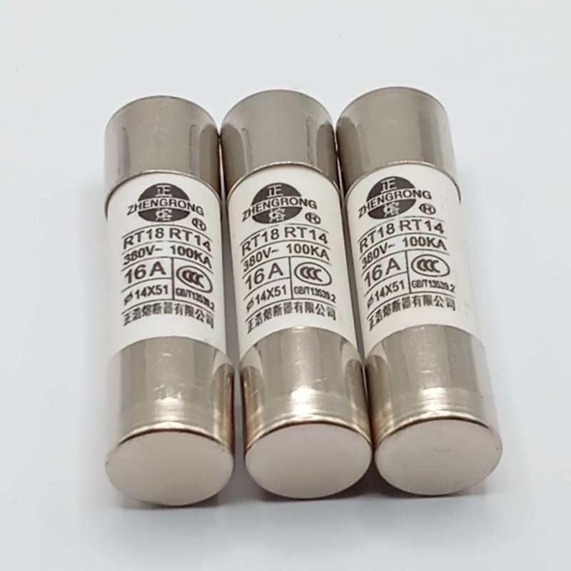 แพ็คละ2ชิ้น ฟิวส์ 10A 6a 16a 20a 25a 30a 380V ขนาด 14.3×51เซรามิกฟิวส์หลอด RT18RT14 10A 380V~100KA 14.3×51