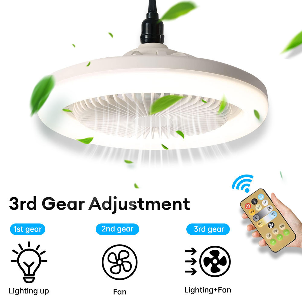 โคมไฟพัดลม พร้อมหลอดไฟ โคมไฟมีรีโมทตบแ E27 30W Led