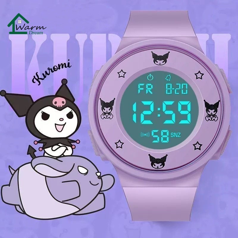 Sanrio นาฬิกาข้อมืออิเล็กทรอนิกส์ LED สายซิลิโคน หน้าปัดสี่เหลี่ยม กันน้ํา สไตล์สปอร์ต สําหรับเด็กผู้หญิง