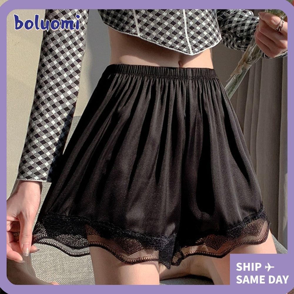 Boluomi กางเกงบ็อกเซอร์ขาสั้น ผ้าเรยอน ผ้าซาติน ไร้รอยต่อ ไร้รอยต่อ สีพื้น แฟชั่นฤดูร้อน สําหรับสตรี