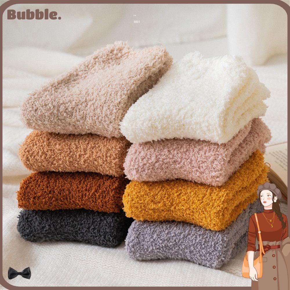 Bubble ถุงเท้า ผ้ากํามะหยี่ แบบหนา ให้ความอบอุ่น สีพื้น เหมาะกับของขวัญคริสต์มาส ฤดูหนาว