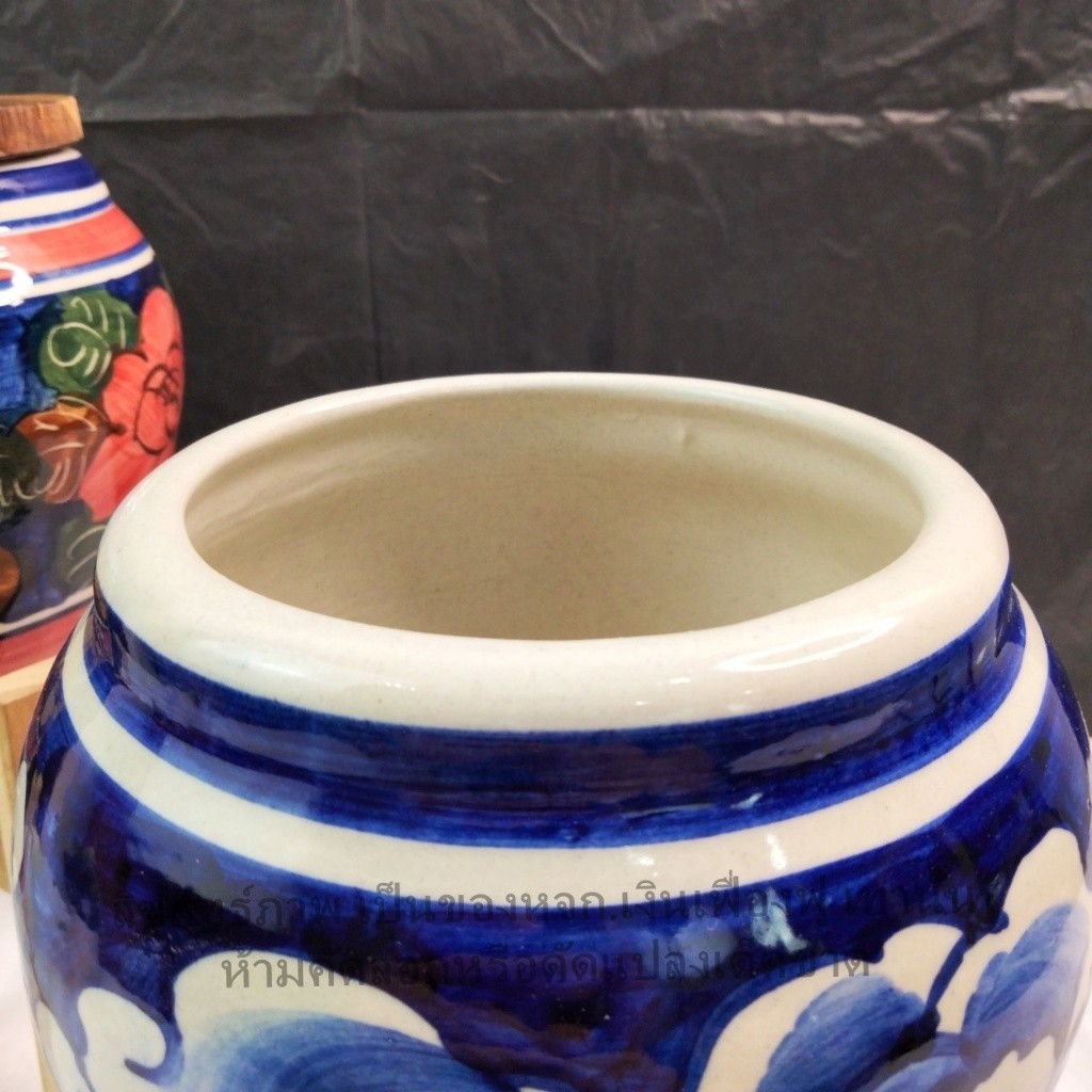 โอ่งเซรามิค โอ่งน้ำฮวงจุ้ย 1 ชุด โอ่ง+ฝาไม้+ขาตั้งไม้โอ่งใส่น้ำวางหน้าบ้านโอ่งมังกร เสริมดวง - รูปที่ 2