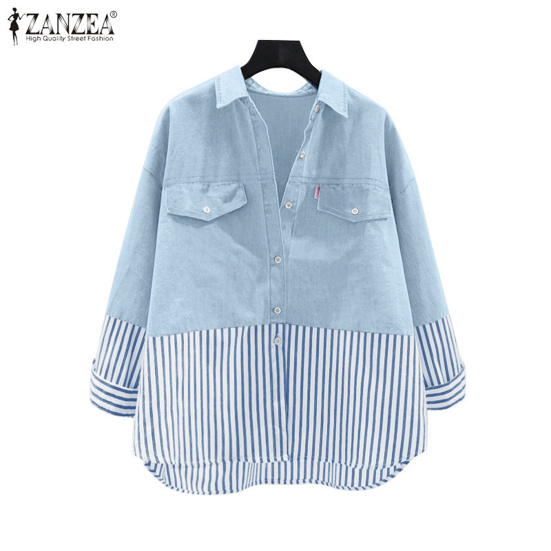 Zanzea เสื้อเชิ้ตแขนยาว คอปก ลายทาง ทรงหลวม สไตล์เกาหลี สําหรับผู้หญิง