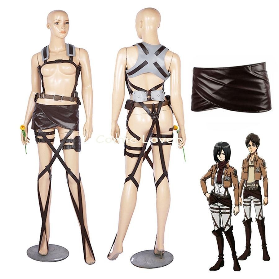 Anime Attack on Titan Mikasa Ackerman Cosplay Costume for Women Shingeki no Kyojin Adjustable Belts 
