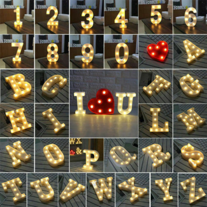 ป้ายไฟ LED พลาสติก สีขาว รูปตัวอักษร ตัวเลข แขวนแบตเตอรี่ ไฟกลางคืน ตกแต่งห้องนอน ปาร์ตี้