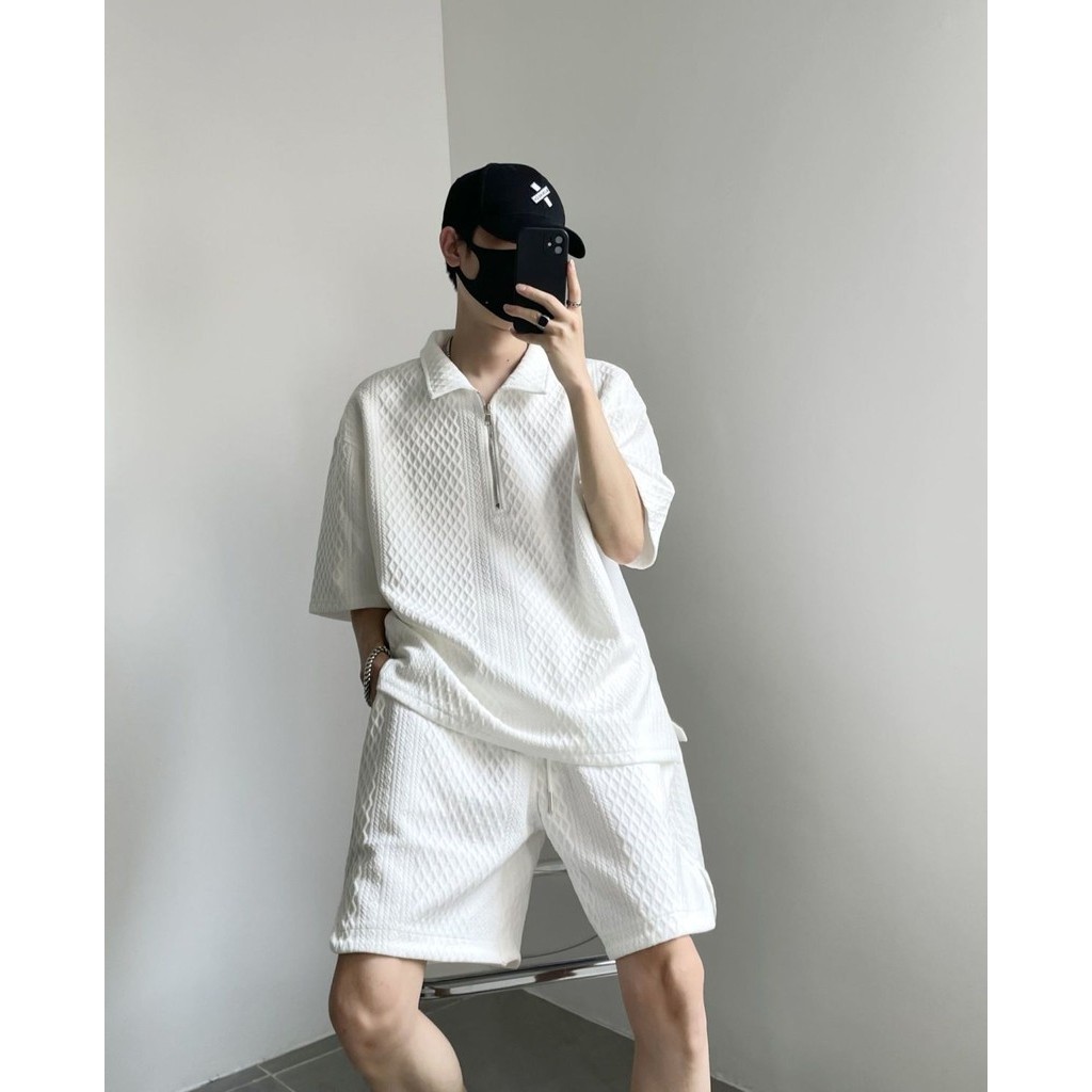 IELGY ฤดูร้อนแขนสั้นกางเกงขาสั้นลําลองผู้ชายสูทเนื้อหลวมครึ่งแขนชุดสองชิ้น