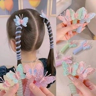 Colorful Children Elastic Butterfly Spiral Hair Rope Hair Ties Heart Plastic Rubber Ponytail Headwear
