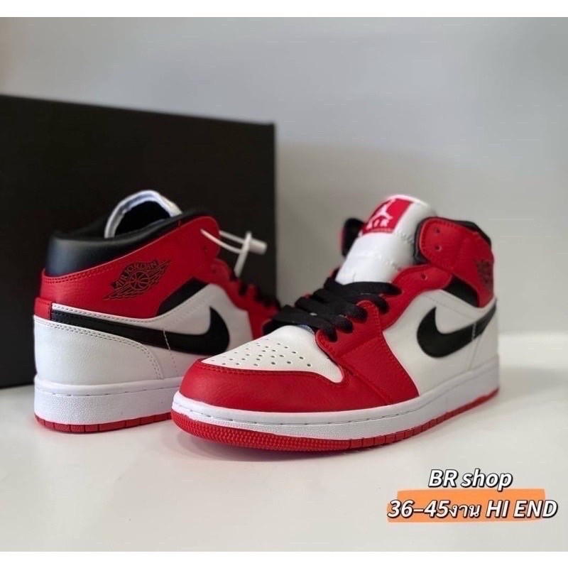 Nike Air Jordan 1 Mid Chicago 20(size36-45) รองเท้าผ้าใบลําลอง สีขาว สีแดง 1150