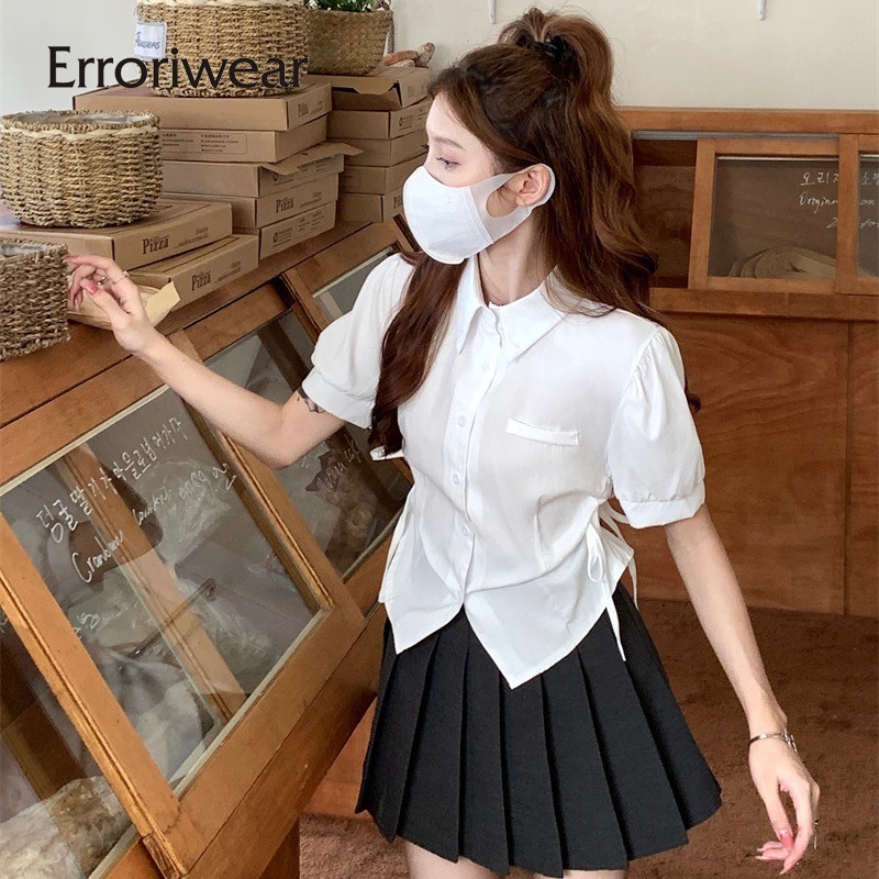 Erroriwear เสื้อเชิ้ตแขนสั้น จับจีบ ออกแบบดี ไม่ซ้ําใคร สําหรับผู้หญิง 2024