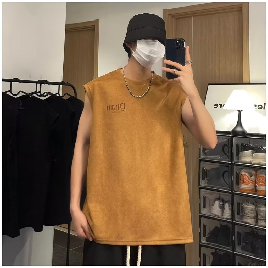 เสื้อกล้าม แขนกุด ทรงหลวม สไตล์อเมริกัน สตรีท แฟชั่นฤดูร้อน สําหรับผู้ชาย