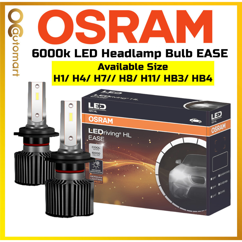 OSRAM 6000k LED ไฟหน้า Ease หลอดไฟ LED รถยนต์ H1, H4, H7, H11, HB3/4, HIR2