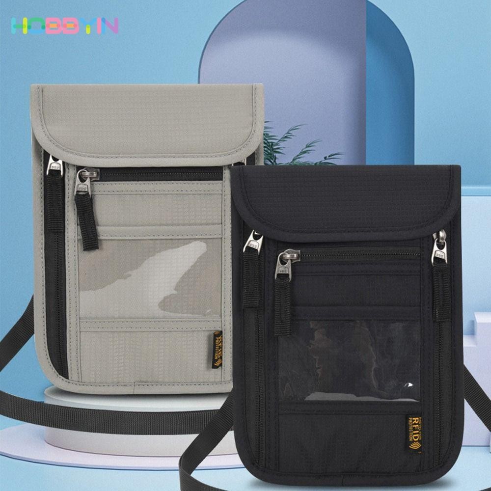 HOBBYIN กระเป๋าสตางค์คล้องคอ Minimalist สําหรับเดินทางสําหรับผู้ชายผู้หญิง RFID Blocking