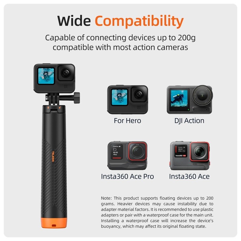 Telesin บาร์พยุงตัวใต้น้ําดําน้ําไม้เซลฟี่แบบยืดได้ขาตั้งกล้องสําหรับ Gopro Insta360 DJI OSMO อุปกรณ์เสริมสําหรับกล้องกีฬา