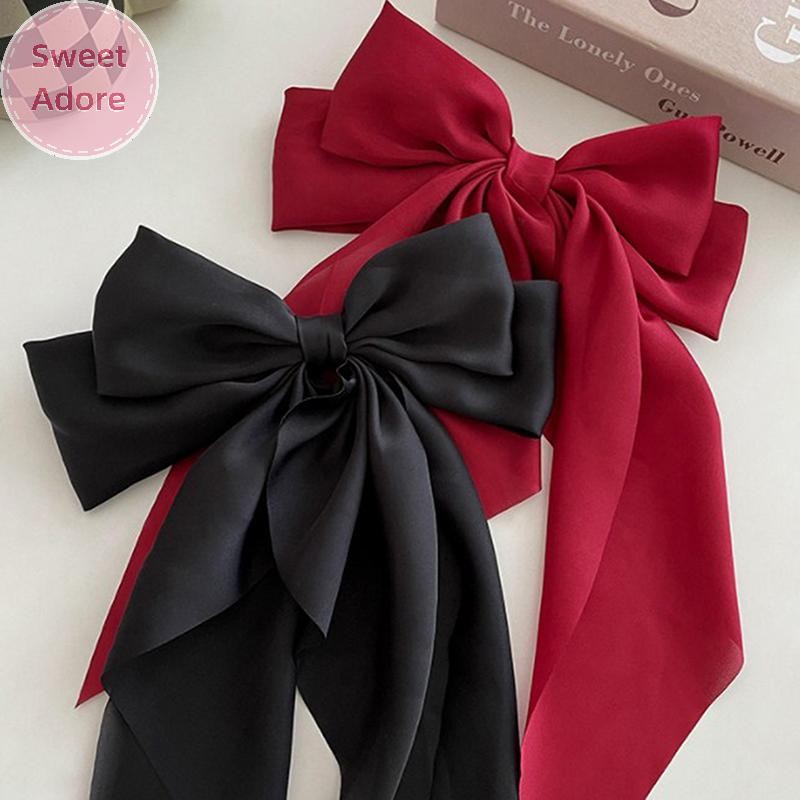 Sweetadore โบว์ริบบิ้น Hairpin Headwear Simple Elegant ซาตินฤดูใบไม้ผลิคลิปคลิปผม Retro Party Headdress เครื่องประดับผมสีแดง TH