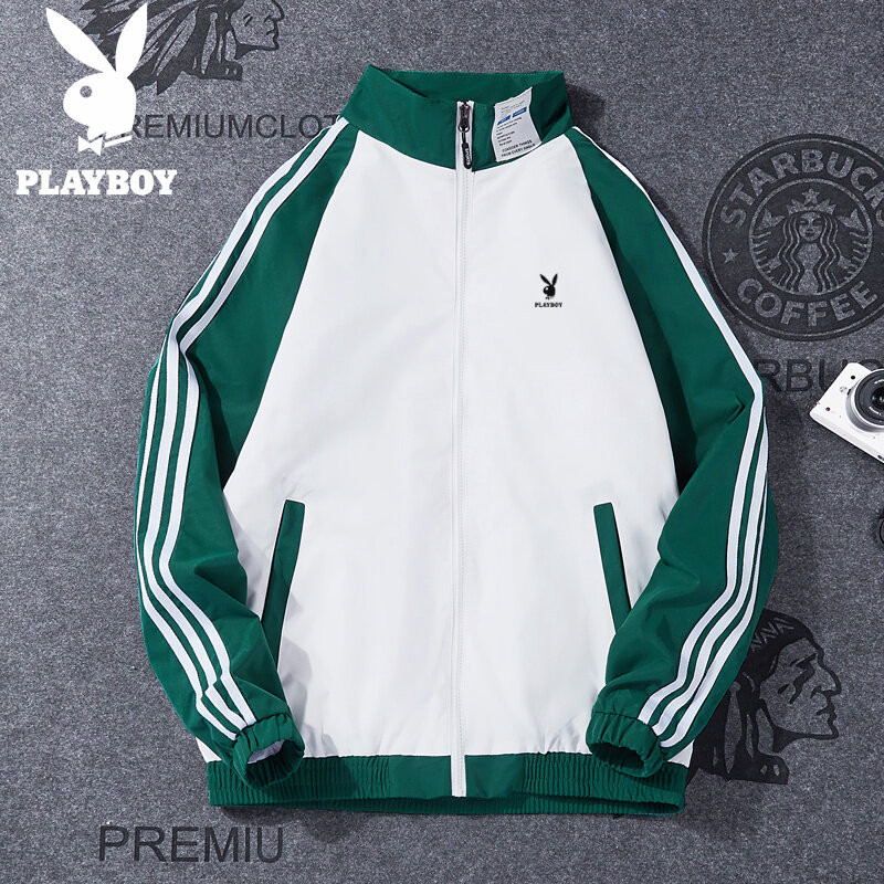 Playboy Spring Mens Jacket Casual Fashion Personality Solid Color Three-bar Sleeve Jacket