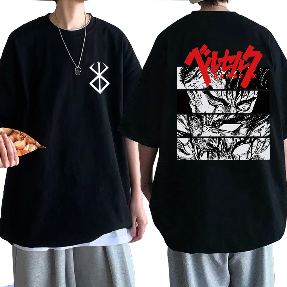 เสื้อยืด Berserk Guts T Men Cool Manga Graphic Tshirt อะนิเมะญี่ปุ่น Harajuku Manga cotton