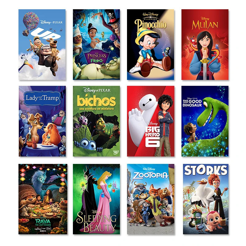 โปสเตอร์ภาพยนตร์ Disney-Princess Up Zootopia Finding Nemo รูปภาพติดผนังไร้กรอบ พิมพ์ ตกแต่งห้องในบ้าน