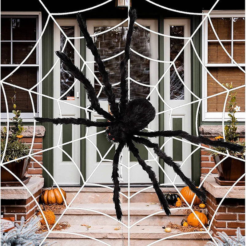 1.5/2.5m Giant Spider Webs Halloween Decorations,White Black Spider Web for House,Large Horror Stret