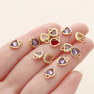 St. kunkka 4-6 ชิ้นจี้เพทายหัวใจ 18K สีการเก็บรักษา Love จี้เพชรสําหรับ DIY สร้อยข้อมือสร้อยคอทํา