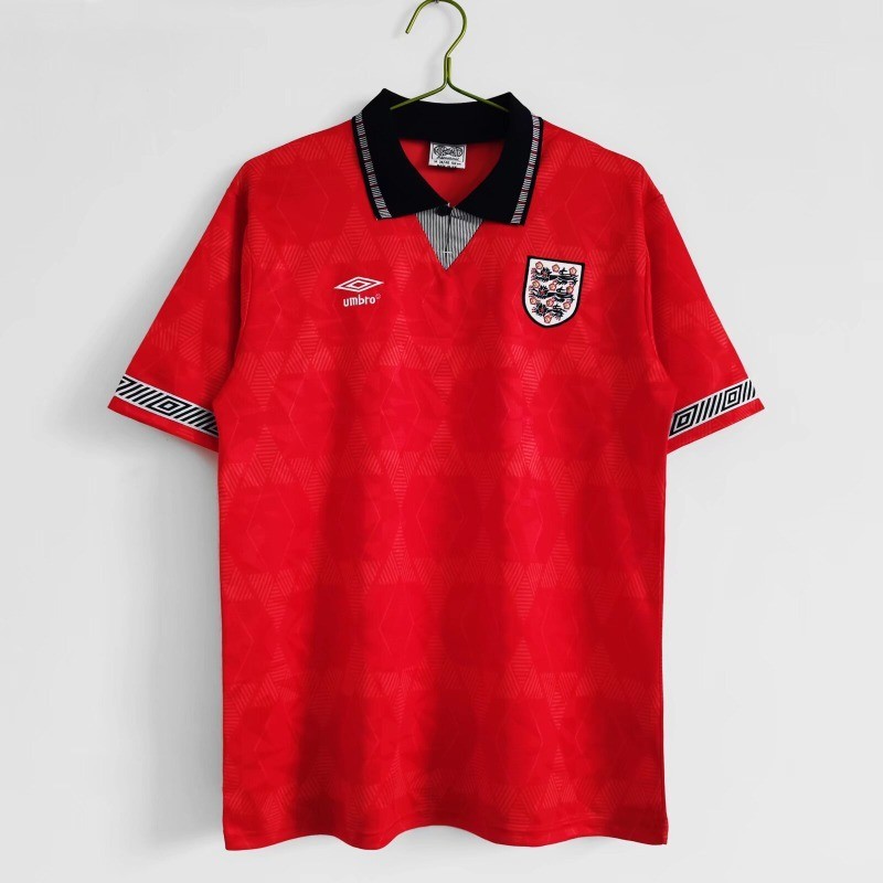 England Away Vintage Soccer Shirt 1990 Season Quick Dry Sports Soccer Top AAA