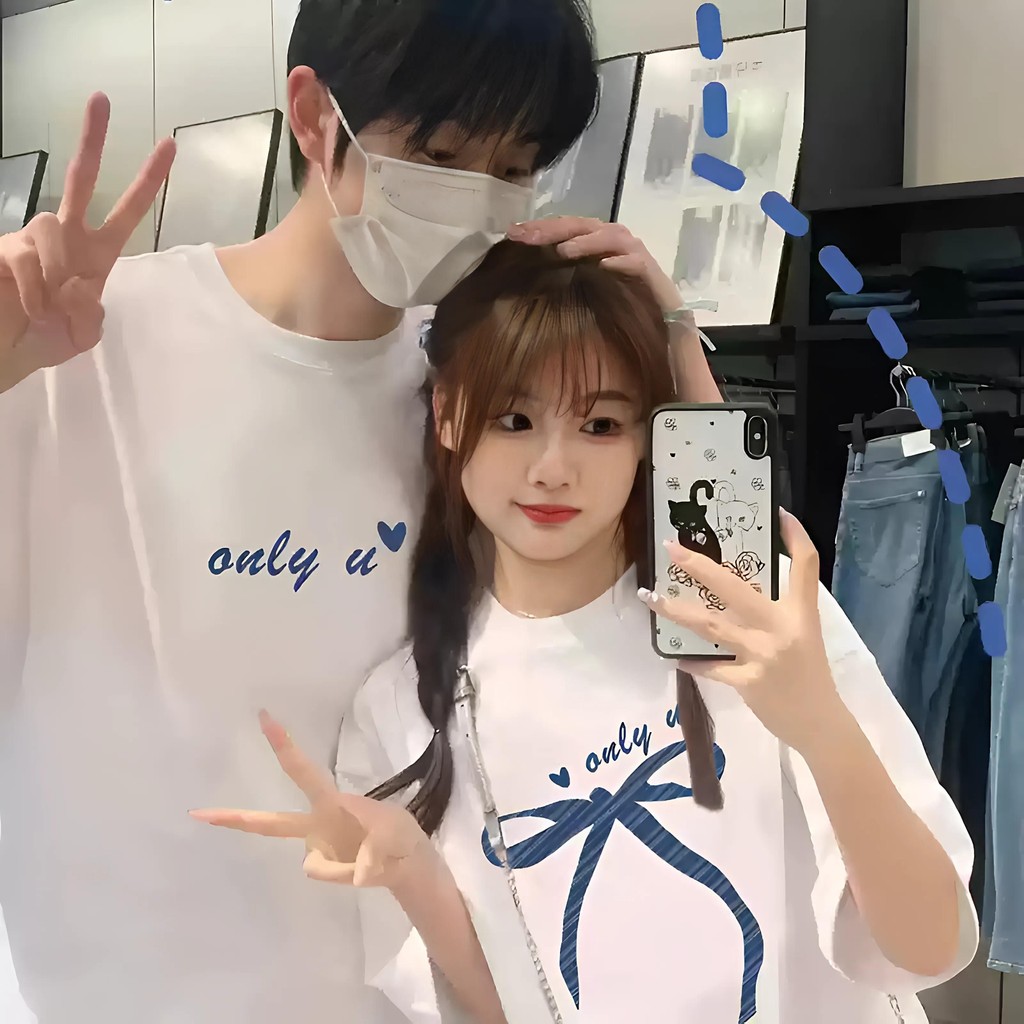 [GET T-SHIRT PRINTING ON DEMAND, 1 T-SHIRT IS ALSO PRINTED]เสื้อยืดคู่รักผ้าฝ้ายคอกลม รูปแบบหลวมลายโ