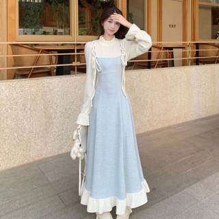 Gentle Long Sleeve Dress Women's Summer New French Style Temperament Waist-Controlled Large Hem Long Dress