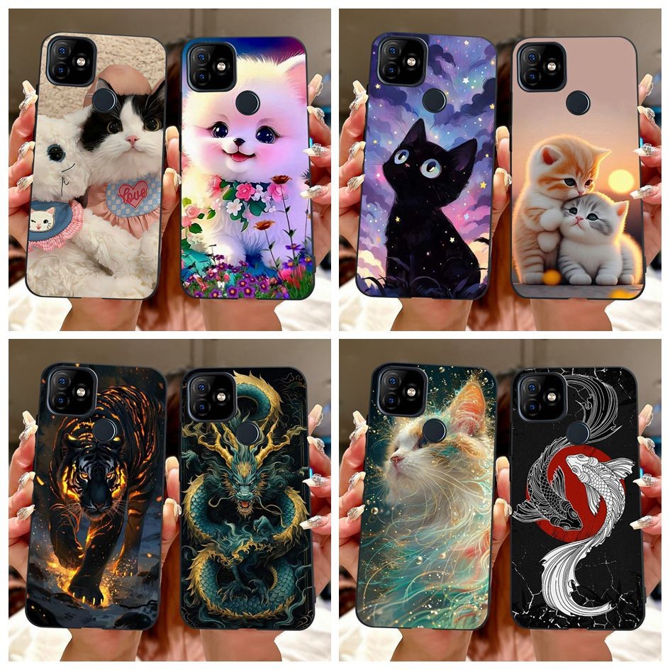 สําหรับ Itel A57 A611W กรณีแมวน่ารัก Tiger Dragon การ์ตูนซิลิโคนนุ่มสีดํา TPU ปกหลังสําหรับ Itel A57