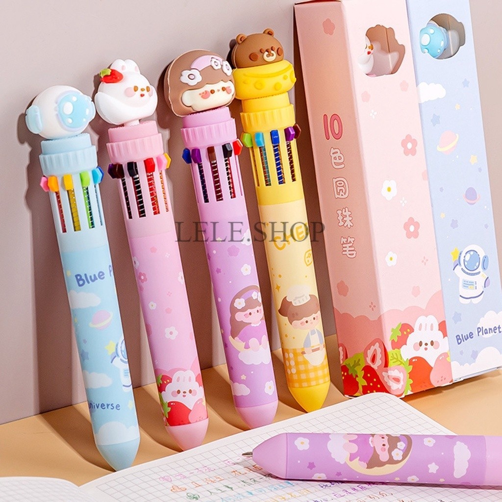 ปากกา 10 สีในด้ามเดียว ลายการ์ตูนน่ารัก ปากกาหลากสี ขนาดหัวปากกา 0.5 มิลลิเมตร