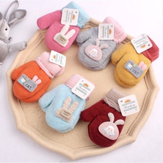 ถุงมือกันหนาวเด็ก ไหมพรม บุขนด้านใน รุ่นทูโทน หัวตุ๊กตา