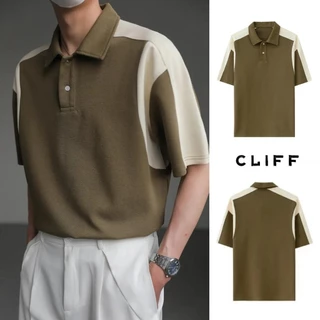 CLIFF เสื้อโปโลผู้ชาย สไตล์เกาหลี ผ้าวาฟเฟิลด์ สีเย็บต่อกัน แฟชั่นยอดนิยม ลำลองใส่สบาย