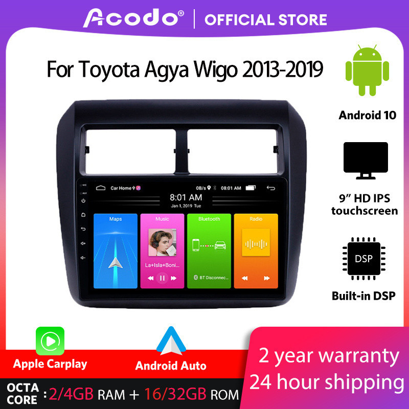 Acodo หัวเครื่องเล่นวิทยุ มัลติมีเดีย Ips 2.5D หน้าจอสัมผัส สเตอริโอ Android 12.0 DVD Ram 2G Rom 16 32G GSOG สําหรับ Toyota Agya Wigo 2013-2019