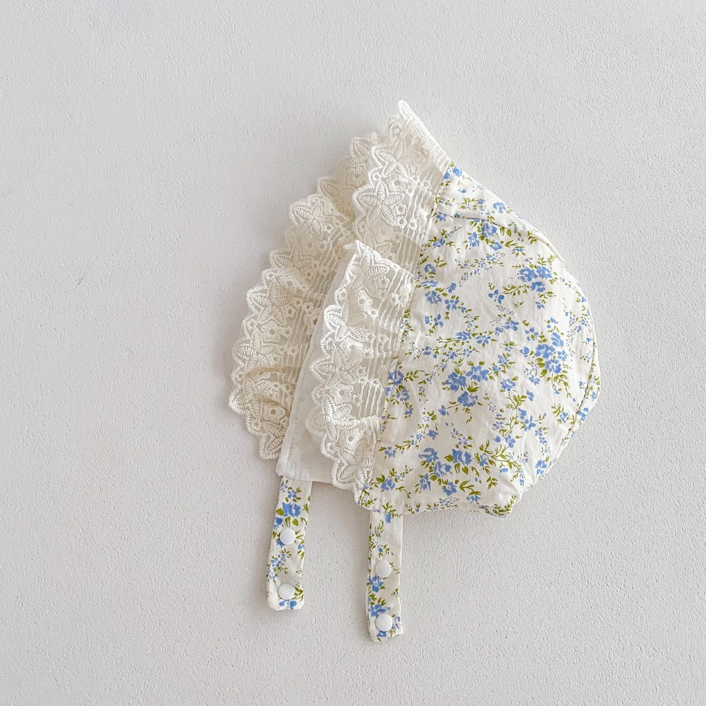 【Gift A Hat】Baby Girl Romper บางแขนยาว Jumpsuit Blue Floral Fragments หวานเสื้อผ้าเด็ก 0-24 เดือน - รูปที่ 2