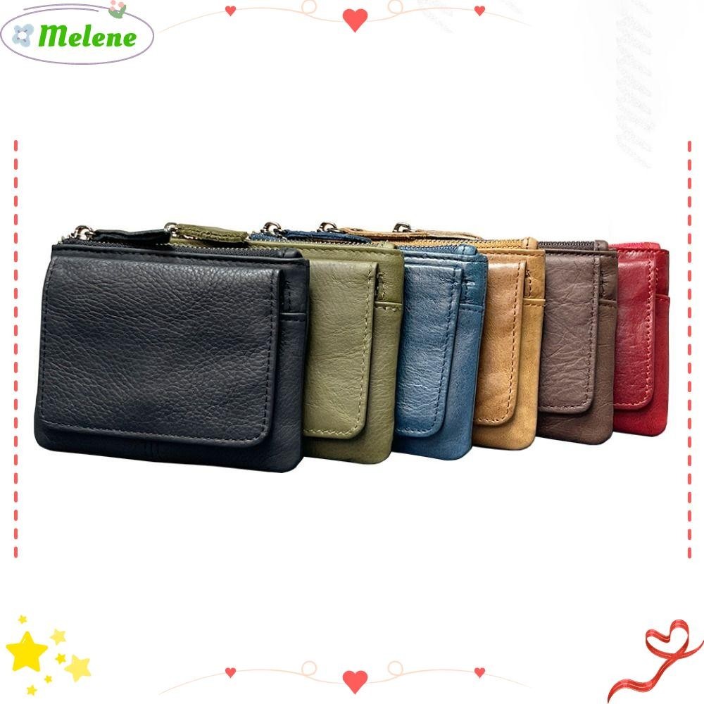 Melene RFID กระเป๋าสตางค์ กระเป๋าใส่เหรียญ หนังแท้ ใบเล็ก ใส่บัตรได้หลายใบ สไตล์เรโทร สําหรับผู้หญิง