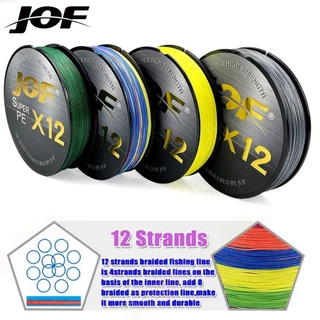 Jof สายเอ็นตกปลาถัก PE 500 มม. 300 ม. 100 ม. 12 เส้น