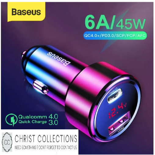 BASEUS CAR CHARGER CAR QUICK CHARGE 3.0 45W 6A DUAL USB - USB และ TYPE C