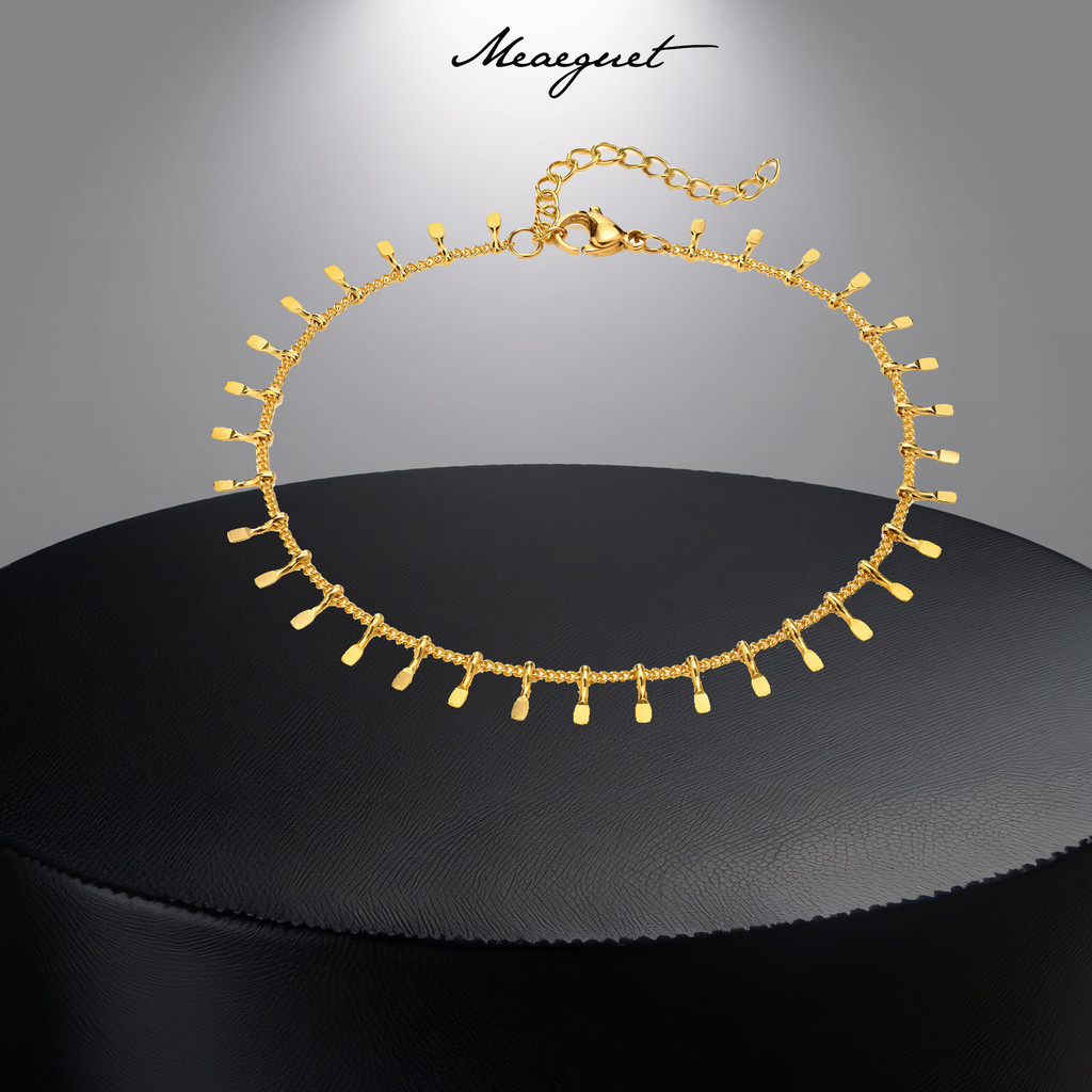 Meaeguet สร้อยข้อเท้าแฟชั่น ทอง 14K ปรับได้ พร้อมจี้ เครื่องประดับ สําหรับผู้หญิง