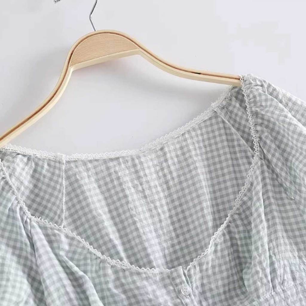 เสื้อแขนสั้นแนววินเทจ เเต่กระดุมข้างหน้า แขนพองน่ารักๆ - รูปที่ 6