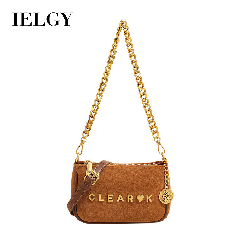Ielgy Ladies Frosted Suede Leather Surface All-Match Commuter Shoulder Cross-Body Chain Small Square Bag